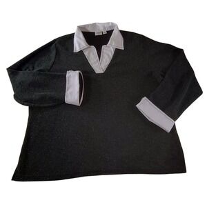 Cato Plus Size 22/24 Women's Top Tweed Green Long Sleeve Collared V Neck